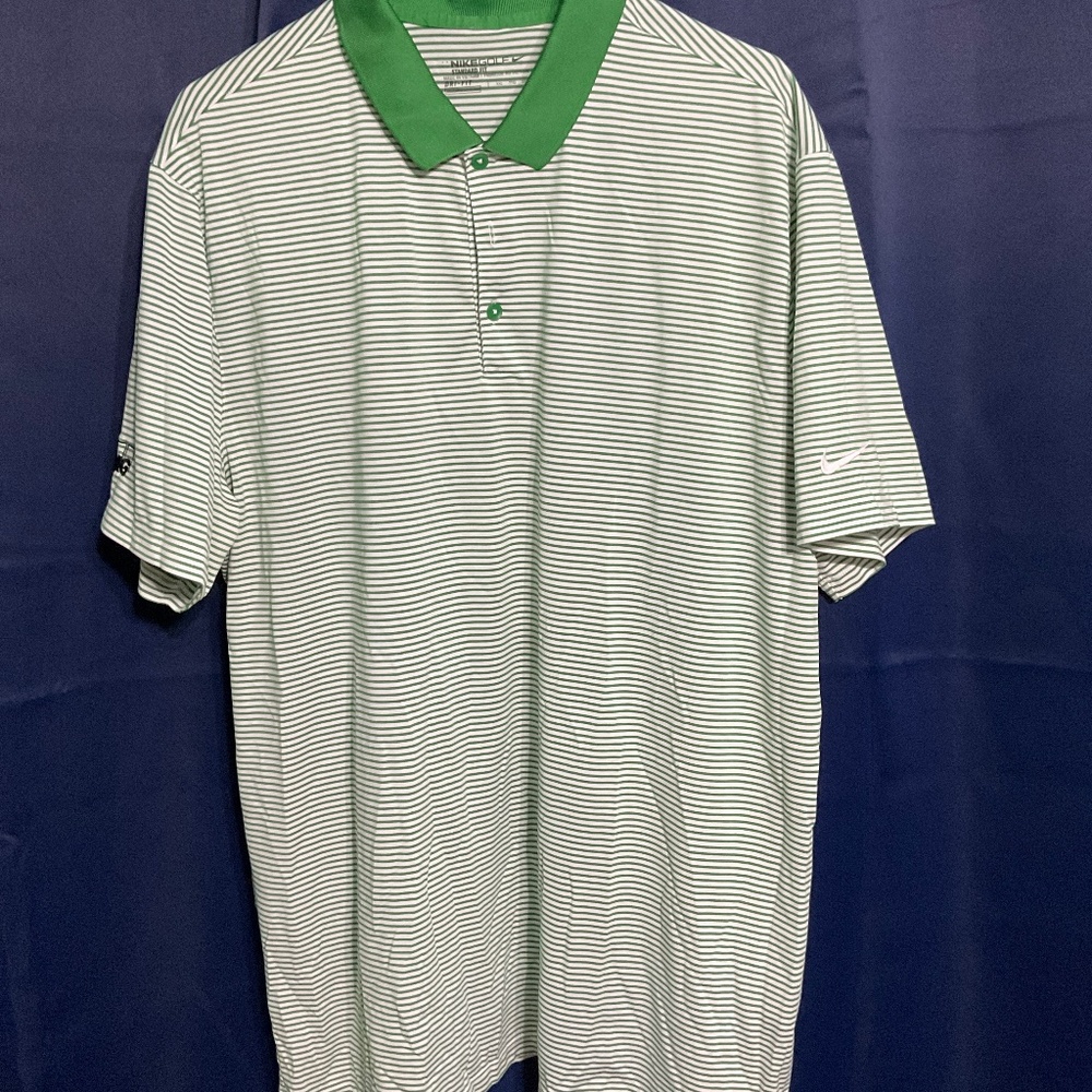 Nike golf shirt green and white stripes with solid green collar Size 2X.  M16